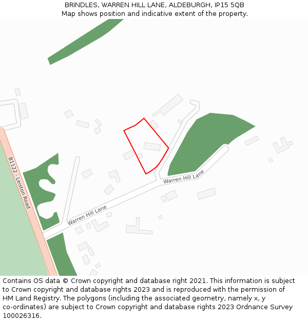 BRINDLES, WARREN HILL LANE, ALDEBURGH, IP15 5QB: Location map and indicative extent of plot