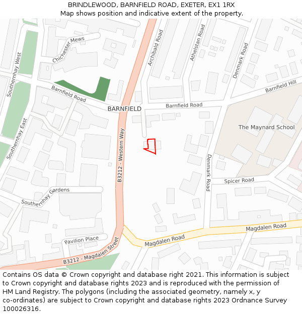 BRINDLEWOOD, BARNFIELD ROAD, EXETER, EX1 1RX: Location map and indicative extent of plot