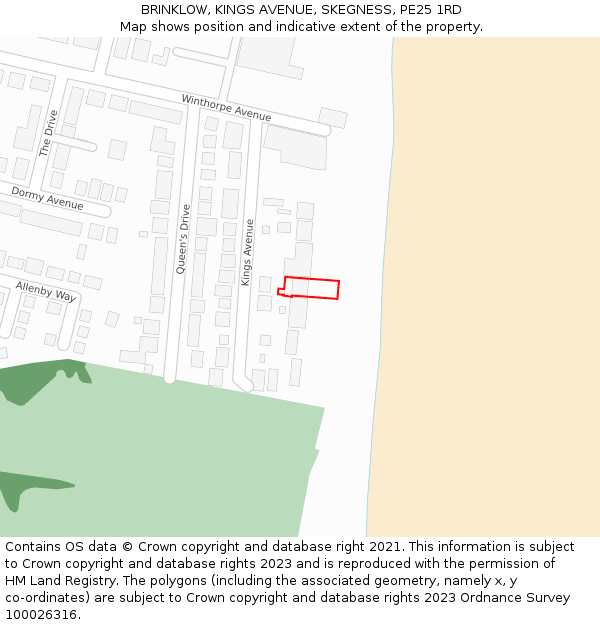 BRINKLOW, KINGS AVENUE, SKEGNESS, PE25 1RD: Location map and indicative extent of plot