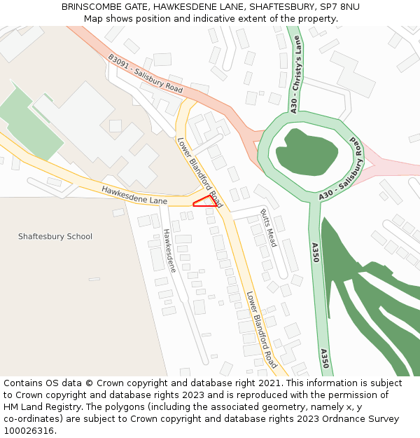 BRINSCOMBE GATE, HAWKESDENE LANE, SHAFTESBURY, SP7 8NU: Location map and indicative extent of plot