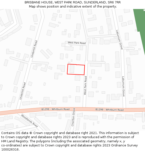 BRISBANE HOUSE, WEST PARK ROAD, SUNDERLAND, SR6 7RR: Location map and indicative extent of plot