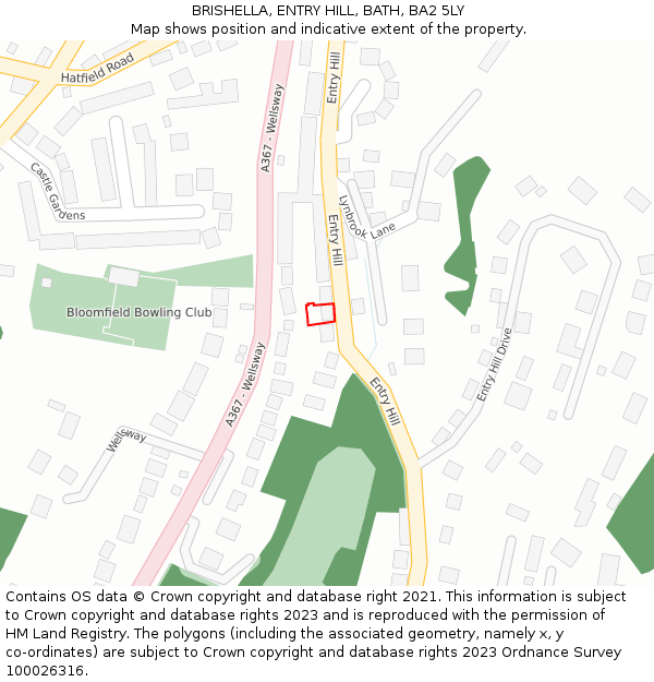 BRISHELLA, ENTRY HILL, BATH, BA2 5LY: Location map and indicative extent of plot