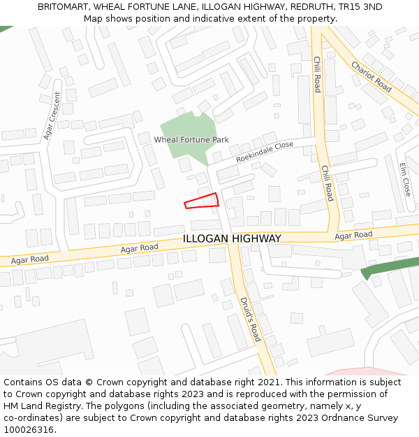 BRITOMART, WHEAL FORTUNE LANE, ILLOGAN HIGHWAY, REDRUTH, TR15 3ND: Location map and indicative extent of plot