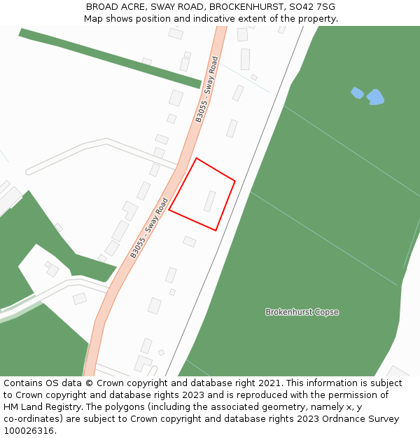 BROAD ACRE, SWAY ROAD, BROCKENHURST, SO42 7SG: Location map and indicative extent of plot