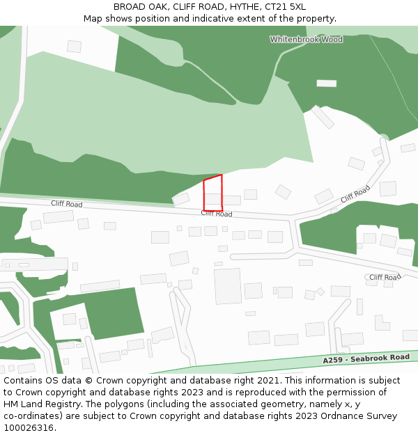 BROAD OAK, CLIFF ROAD, HYTHE, CT21 5XL: Location map and indicative extent of plot