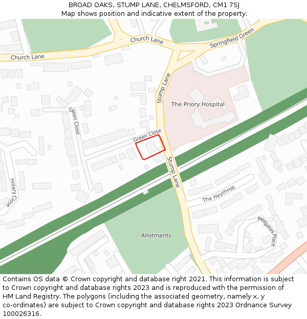 BROAD OAKS, STUMP LANE, CHELMSFORD, CM1 7SJ: Location map and indicative extent of plot