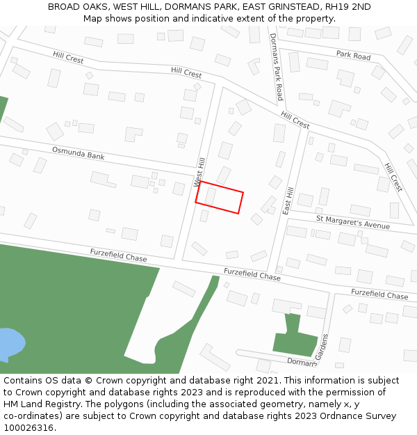 BROAD OAKS, WEST HILL, DORMANS PARK, EAST GRINSTEAD, RH19 2ND: Location map and indicative extent of plot