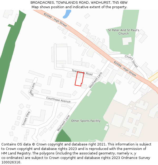 BROADACRES, TOWNLANDS ROAD, WADHURST, TN5 6BW: Location map and indicative extent of plot