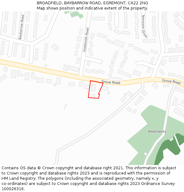 BROADFIELD, BAYBARROW ROAD, EGREMONT, CA22 2NG: Location map and indicative extent of plot