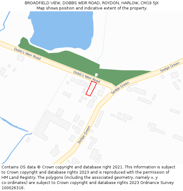 BROADFIELD VIEW, DOBBS WEIR ROAD, ROYDON, HARLOW, CM19 5JX: Location map and indicative extent of plot