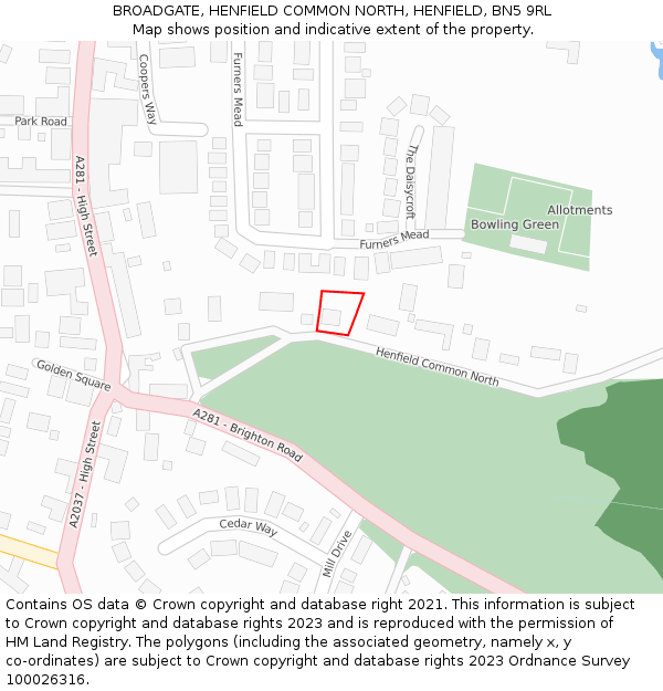 BROADGATE, HENFIELD COMMON NORTH, HENFIELD, BN5 9RL: Location map and indicative extent of plot