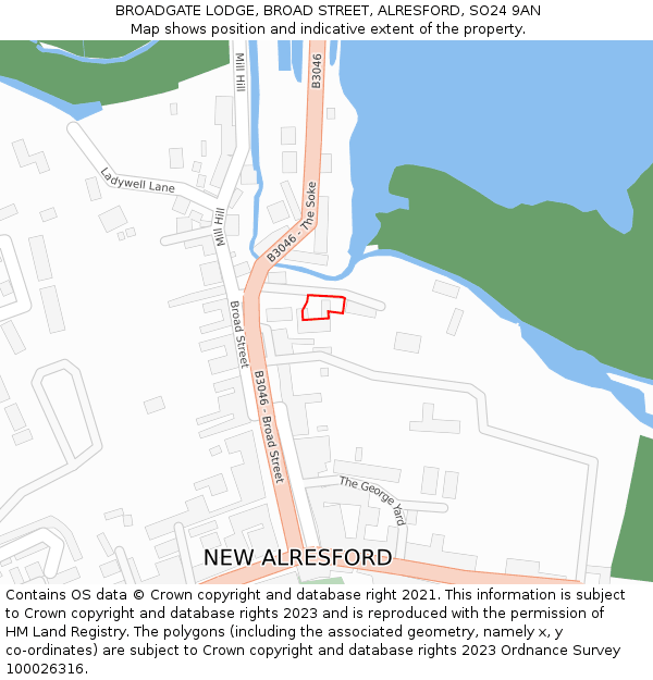 BROADGATE LODGE, BROAD STREET, ALRESFORD, SO24 9AN: Location map and indicative extent of plot