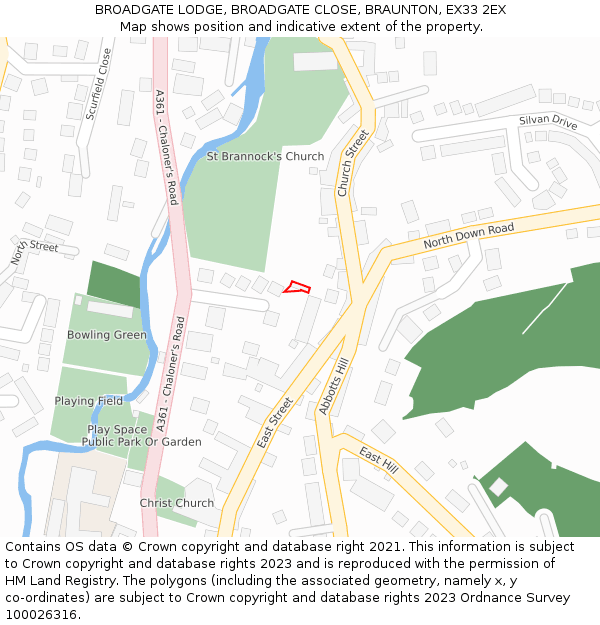BROADGATE LODGE, BROADGATE CLOSE, BRAUNTON, EX33 2EX: Location map and indicative extent of plot