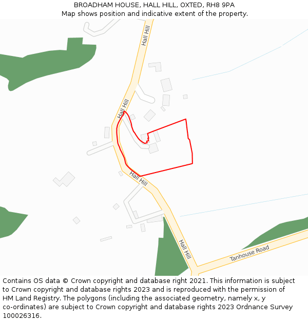 BROADHAM HOUSE, HALL HILL, OXTED, RH8 9PA: Location map and indicative extent of plot