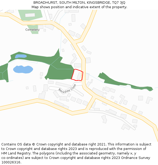 BROADHURST, SOUTH MILTON, KINGSBRIDGE, TQ7 3JQ: Location map and indicative extent of plot