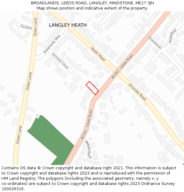BROADLANDS, LEEDS ROAD, LANGLEY, MAIDSTONE, ME17 3JN: Location map and indicative extent of plot