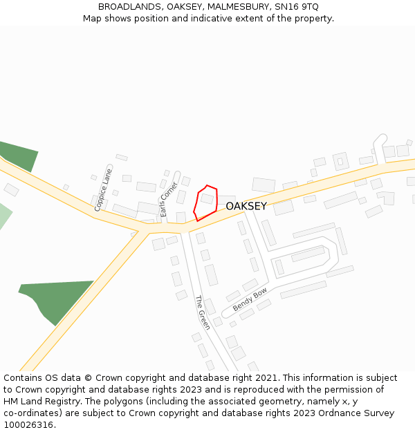 BROADLANDS, OAKSEY, MALMESBURY, SN16 9TQ: Location map and indicative extent of plot