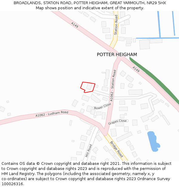 BROADLANDS, STATION ROAD, POTTER HEIGHAM, GREAT YARMOUTH, NR29 5HX: Location map and indicative extent of plot