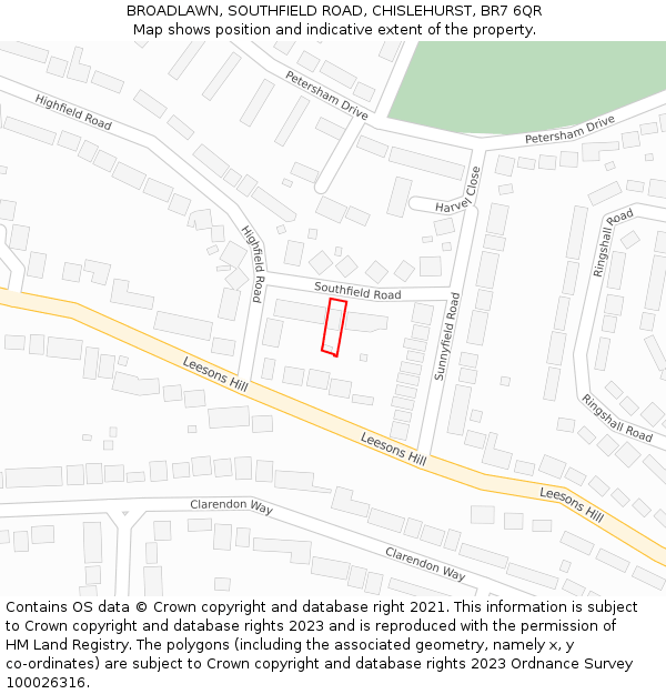 BROADLAWN, SOUTHFIELD ROAD, CHISLEHURST, BR7 6QR: Location map and indicative extent of plot