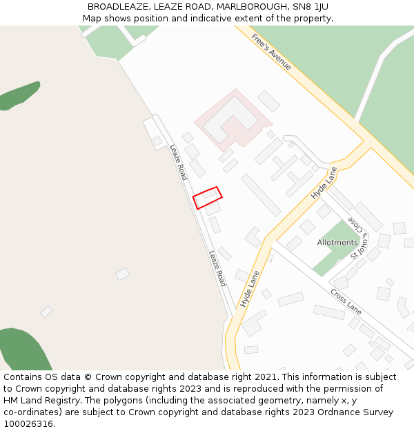 BROADLEAZE, LEAZE ROAD, MARLBOROUGH, SN8 1JU: Location map and indicative extent of plot