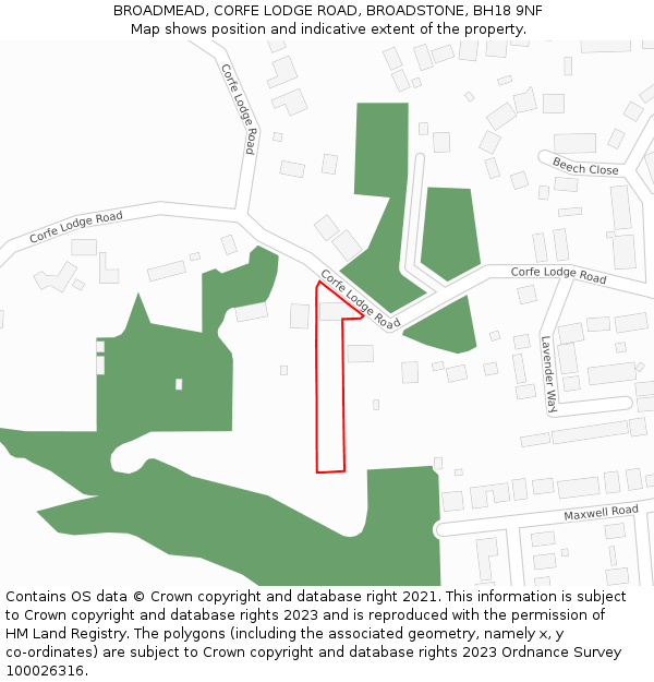 BROADMEAD, CORFE LODGE ROAD, BROADSTONE, BH18 9NF: Location map and indicative extent of plot