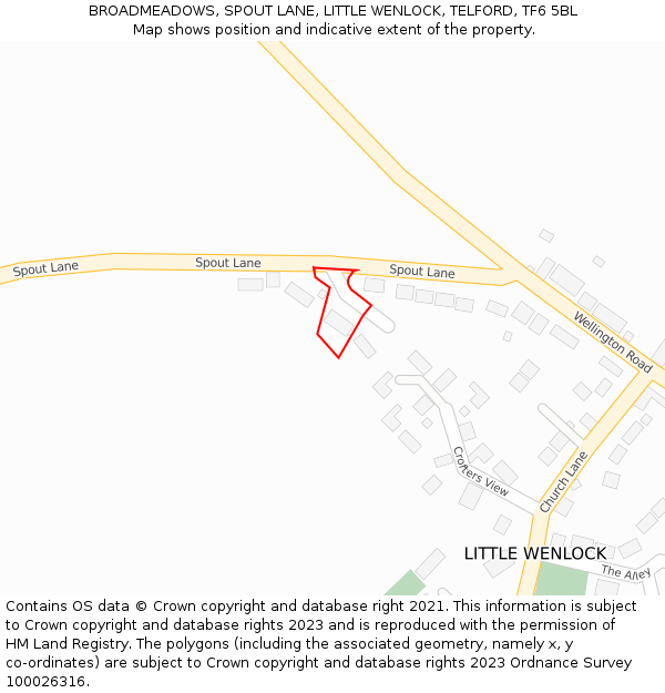 BROADMEADOWS, SPOUT LANE, LITTLE WENLOCK, TELFORD, TF6 5BL: Location map and indicative extent of plot