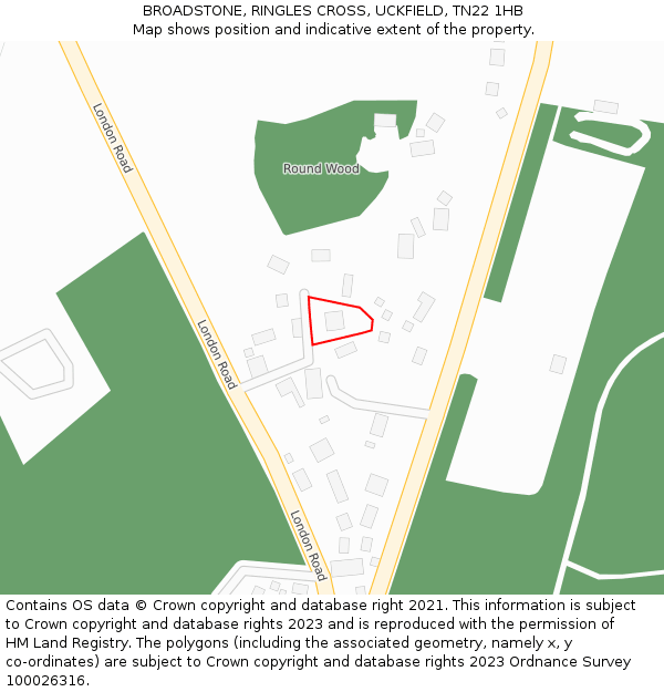 BROADSTONE, RINGLES CROSS, UCKFIELD, TN22 1HB: Location map and indicative extent of plot