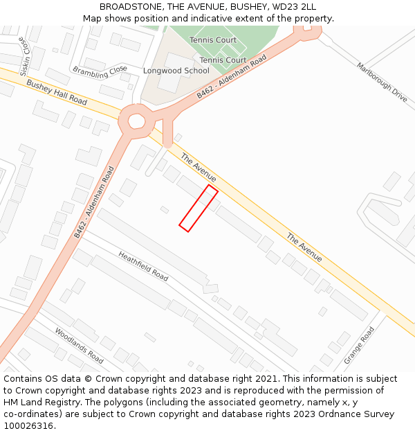 BROADSTONE, THE AVENUE, BUSHEY, WD23 2LL: Location map and indicative extent of plot