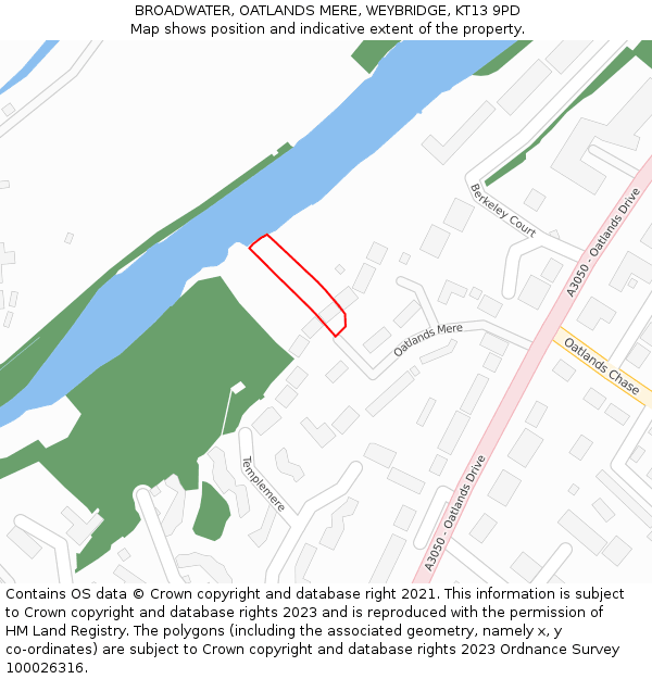 BROADWATER, OATLANDS MERE, WEYBRIDGE, KT13 9PD: Location map and indicative extent of plot