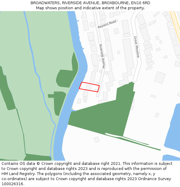 BROADWATERS, RIVERSIDE AVENUE, BROXBOURNE, EN10 6RD: Location map and indicative extent of plot