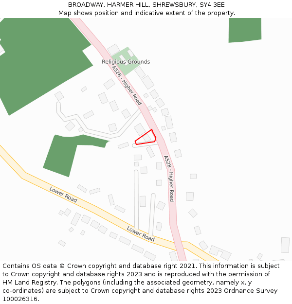 BROADWAY, HARMER HILL, SHREWSBURY, SY4 3EE: Location map and indicative extent of plot