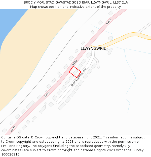 BROC Y MOR, STAD GWASTADGOED ISAF, LLWYNGWRIL, LL37 2LA: Location map and indicative extent of plot
