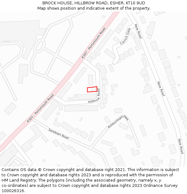 BROCK HOUSE, HILLBROW ROAD, ESHER, KT10 9UD: Location map and indicative extent of plot