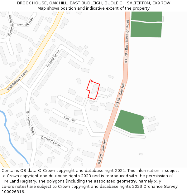 BROCK HOUSE, OAK HILL, EAST BUDLEIGH, BUDLEIGH SALTERTON, EX9 7DW: Location map and indicative extent of plot