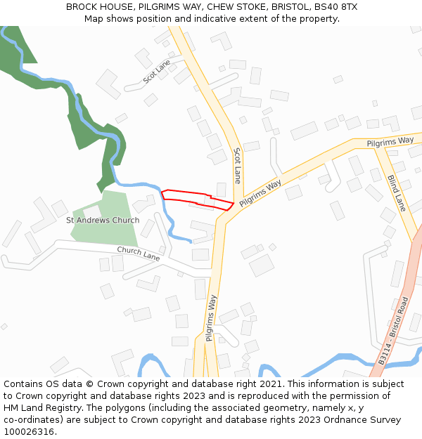 BROCK HOUSE, PILGRIMS WAY, CHEW STOKE, BRISTOL, BS40 8TX: Location map and indicative extent of plot