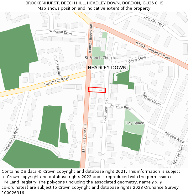 BROCKENHURST, BEECH HILL, HEADLEY DOWN, BORDON, GU35 8HS: Location map and indicative extent of plot