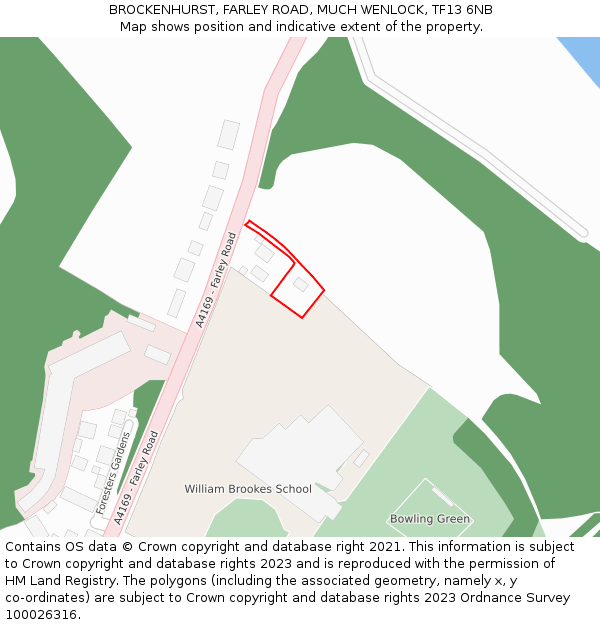 BROCKENHURST, FARLEY ROAD, MUCH WENLOCK, TF13 6NB: Location map and indicative extent of plot