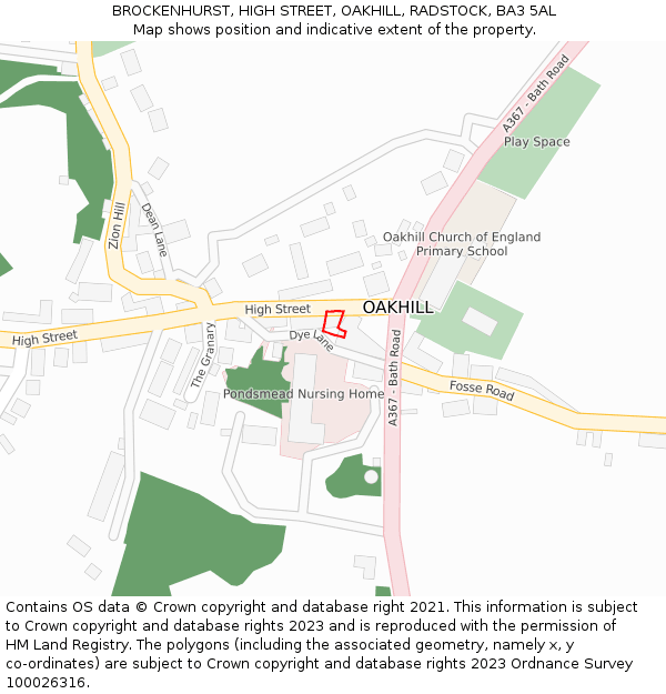 BROCKENHURST, HIGH STREET, OAKHILL, RADSTOCK, BA3 5AL: Location map and indicative extent of plot