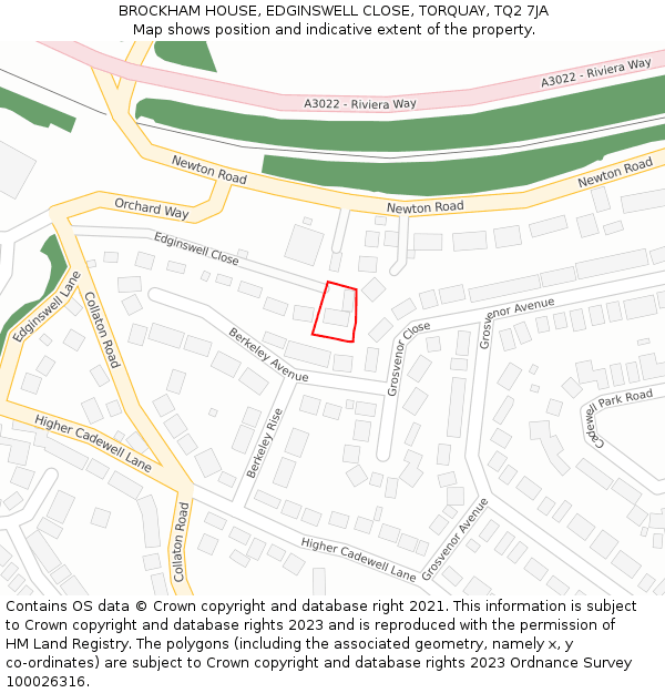 BROCKHAM HOUSE, EDGINSWELL CLOSE, TORQUAY, TQ2 7JA: Location map and indicative extent of plot