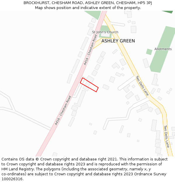 BROCKHURST, CHESHAM ROAD, ASHLEY GREEN, CHESHAM, HP5 3PJ: Location map and indicative extent of plot