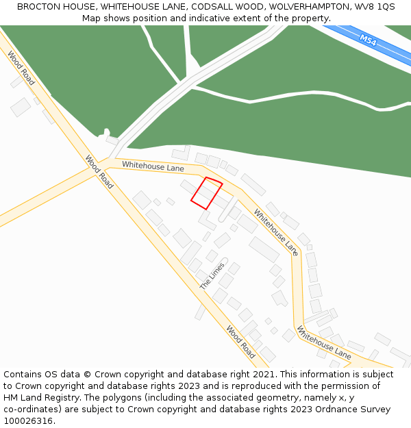 BROCTON HOUSE, WHITEHOUSE LANE, CODSALL WOOD, WOLVERHAMPTON, WV8 1QS: Location map and indicative extent of plot