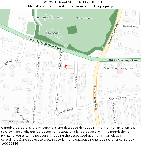 BROCTON, LEA AVENUE, HALIFAX, HX3 0LL: Location map and indicative extent of plot