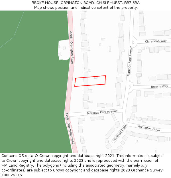 BROKE HOUSE, ORPINGTON ROAD, CHISLEHURST, BR7 6RA: Location map and indicative extent of plot