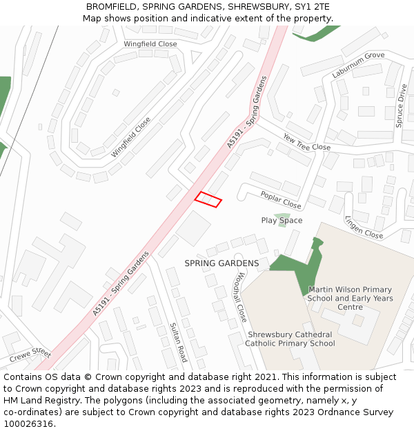 BROMFIELD, SPRING GARDENS, SHREWSBURY, SY1 2TE: Location map and indicative extent of plot