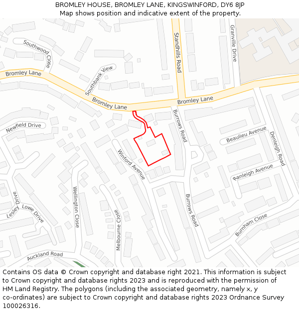 BROMLEY HOUSE, BROMLEY LANE, KINGSWINFORD, DY6 8JP: Location map and indicative extent of plot