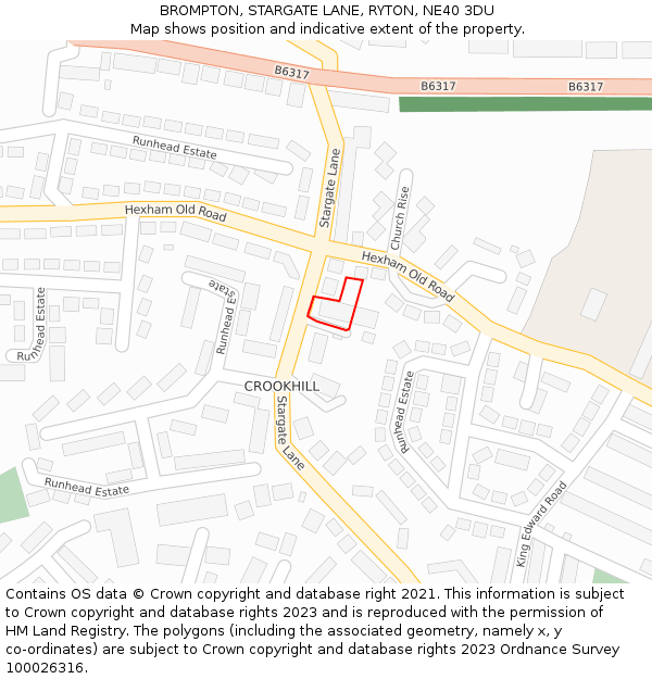 BROMPTON, STARGATE LANE, RYTON, NE40 3DU: Location map and indicative extent of plot