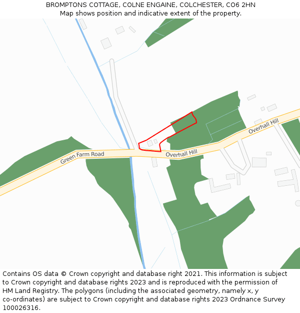 BROMPTONS COTTAGE, COLNE ENGAINE, COLCHESTER, CO6 2HN: Location map and indicative extent of plot