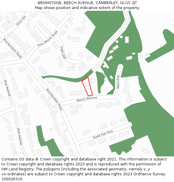 BROMSTONE, BEECH AVENUE, CAMBERLEY, GU15 2JT: Location map and indicative extent of plot