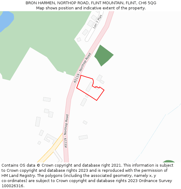 BRON HARMEN, NORTHOP ROAD, FLINT MOUNTAIN, FLINT, CH6 5QG: Location map and indicative extent of plot