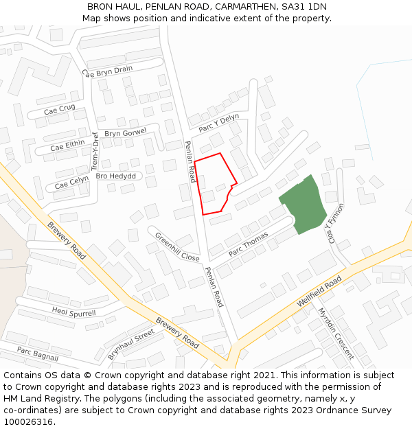 BRON HAUL, PENLAN ROAD, CARMARTHEN, SA31 1DN: Location map and indicative extent of plot